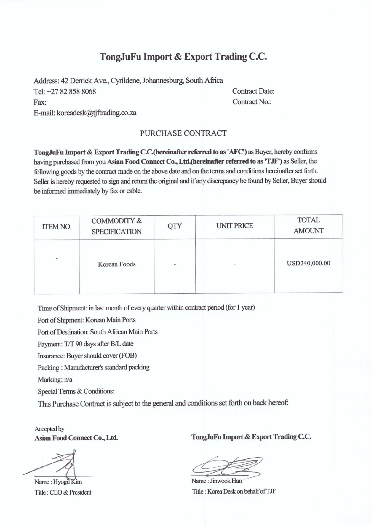 Tongjufu $240K Export Achievement